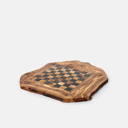 Chess Set with Irregular Rustic Board (13", Black & Brown)