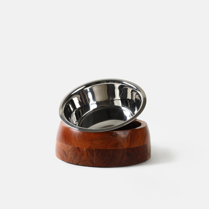 Wooden Pet Bowl with Stainless Steel Insert (Large) (B)