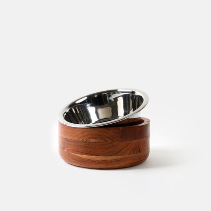 Wooden Pet Bowl with Stainless Steel Insert (Large) (A)