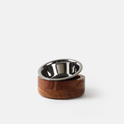 Wooden Pet Bowl with Stainless Steel Insert (Medium) (A)