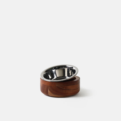 Wooden Pet Bowl with Stainless Steel Insert (Small) (A)