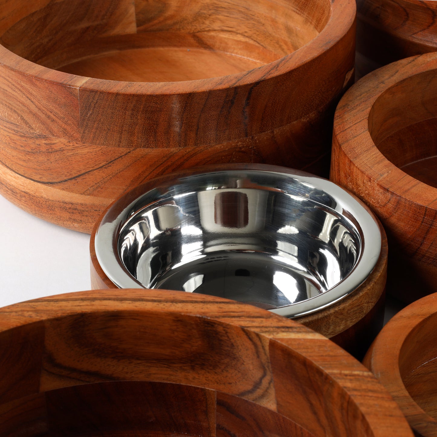 Wooden Pet Bowl with Stainless Steel Insert (Large) (A)