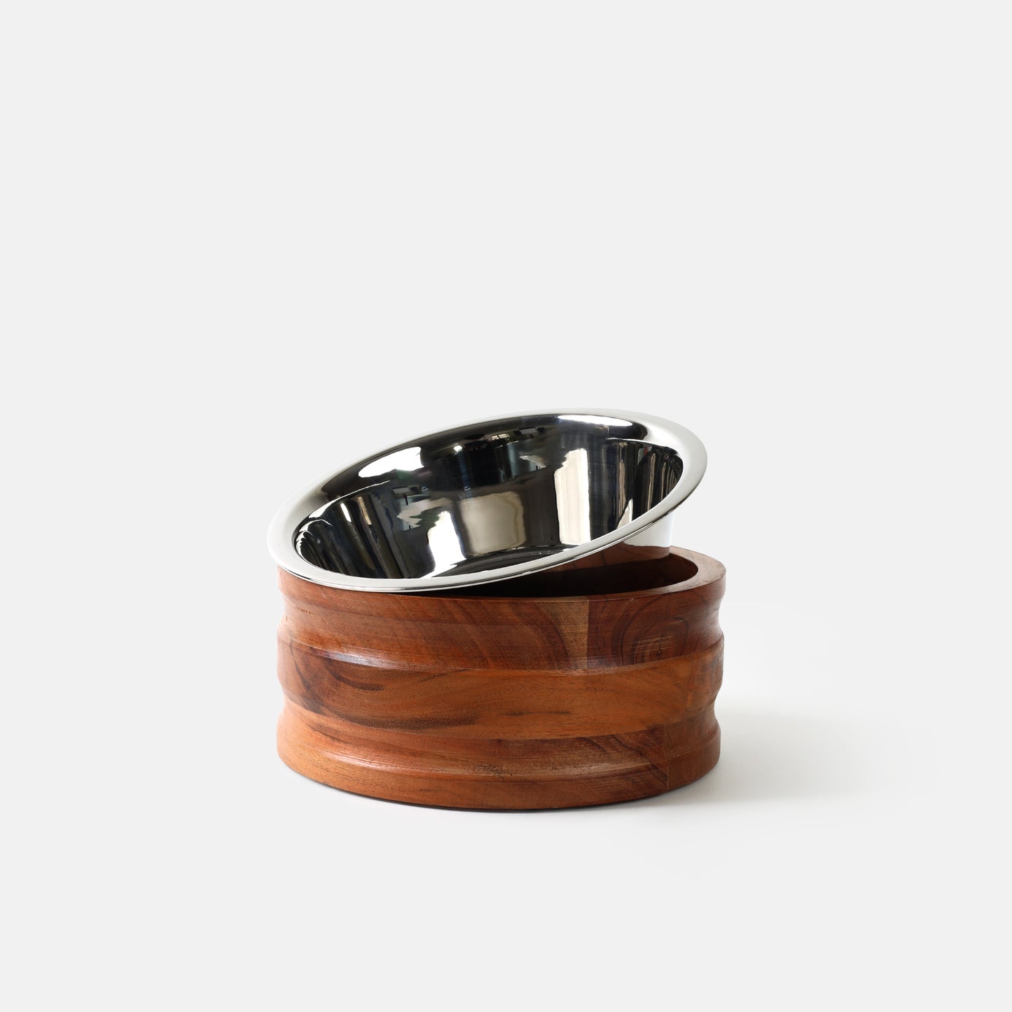 Wooden Pet Bowl with Stainless Steel Insert (Large) (C)