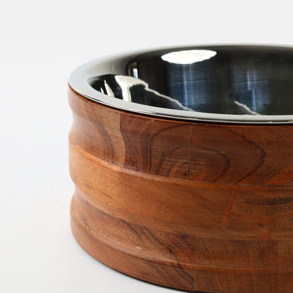 Wooden Pet Bowl with Stainless Steel Insert (Large) (C)