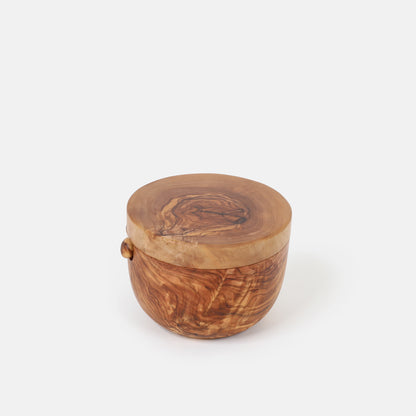 Wooden Salt Cellar with Lid and Spoon