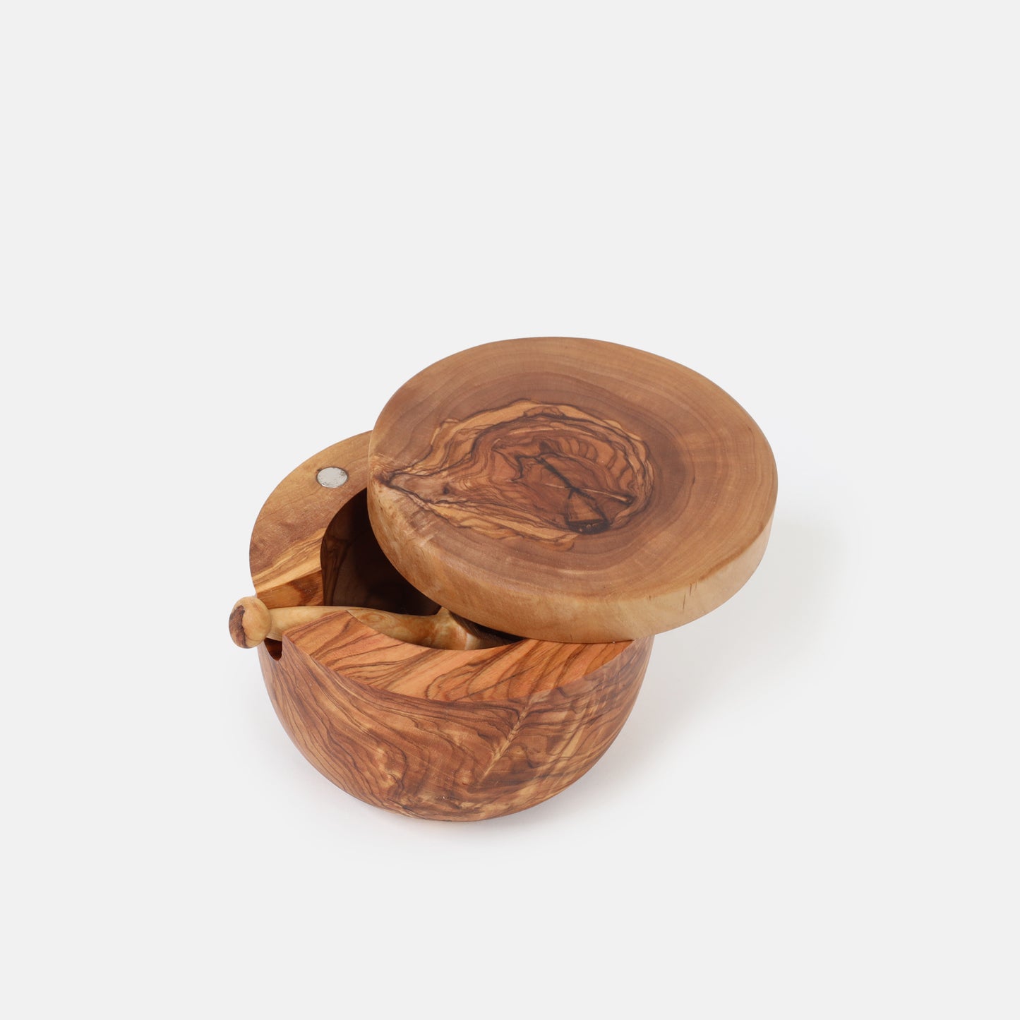 Wooden Salt Cellar with Lid and Spoon