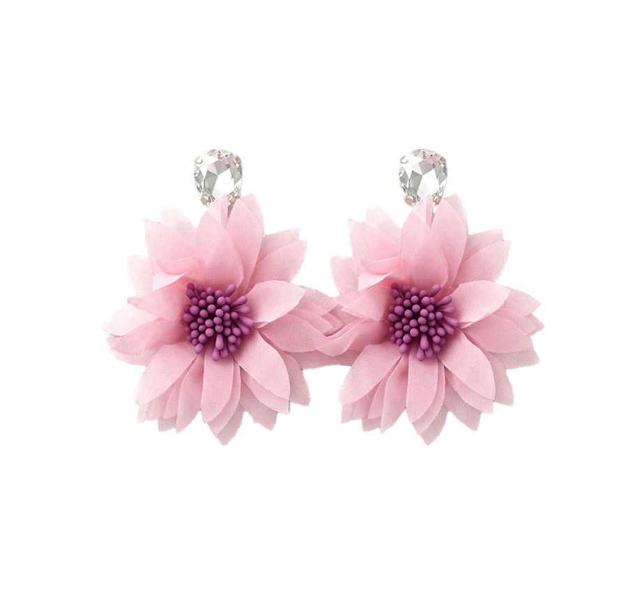 Violette Flower Drop Earrings Pink Crystal