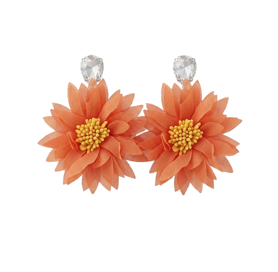 Violette Rhinestone Flower Drop Earrings Orange