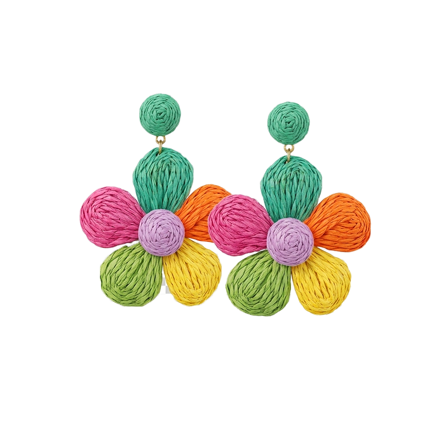 Violette Raffia Flower Drop Earrings Multicolor