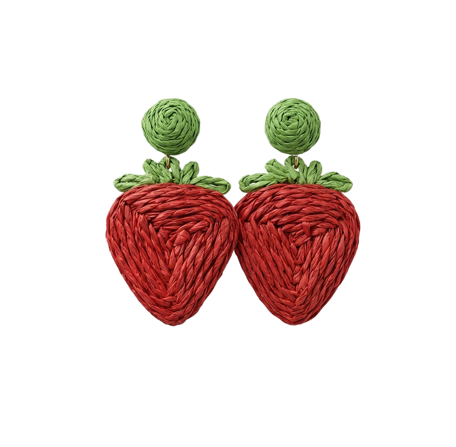 Violette Strawberry Rattan Drop Earrings Red