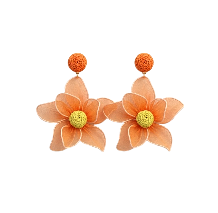 Violette Mesh Flower Drop Earrings Orange