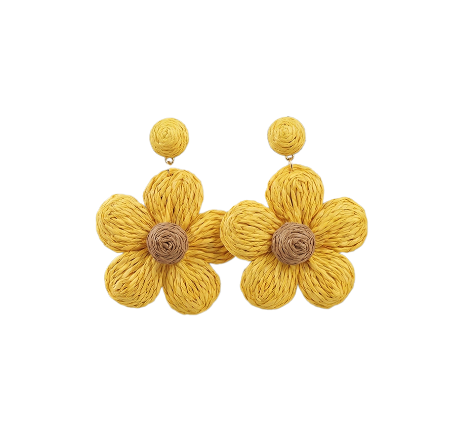 Violette Raffia Flower Drop Earrings Yellow