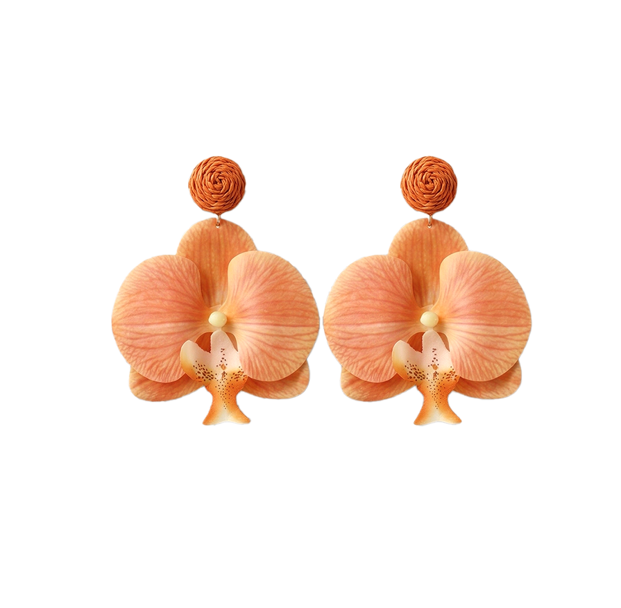 Violette Orchid Flower Drop Earrings Orange